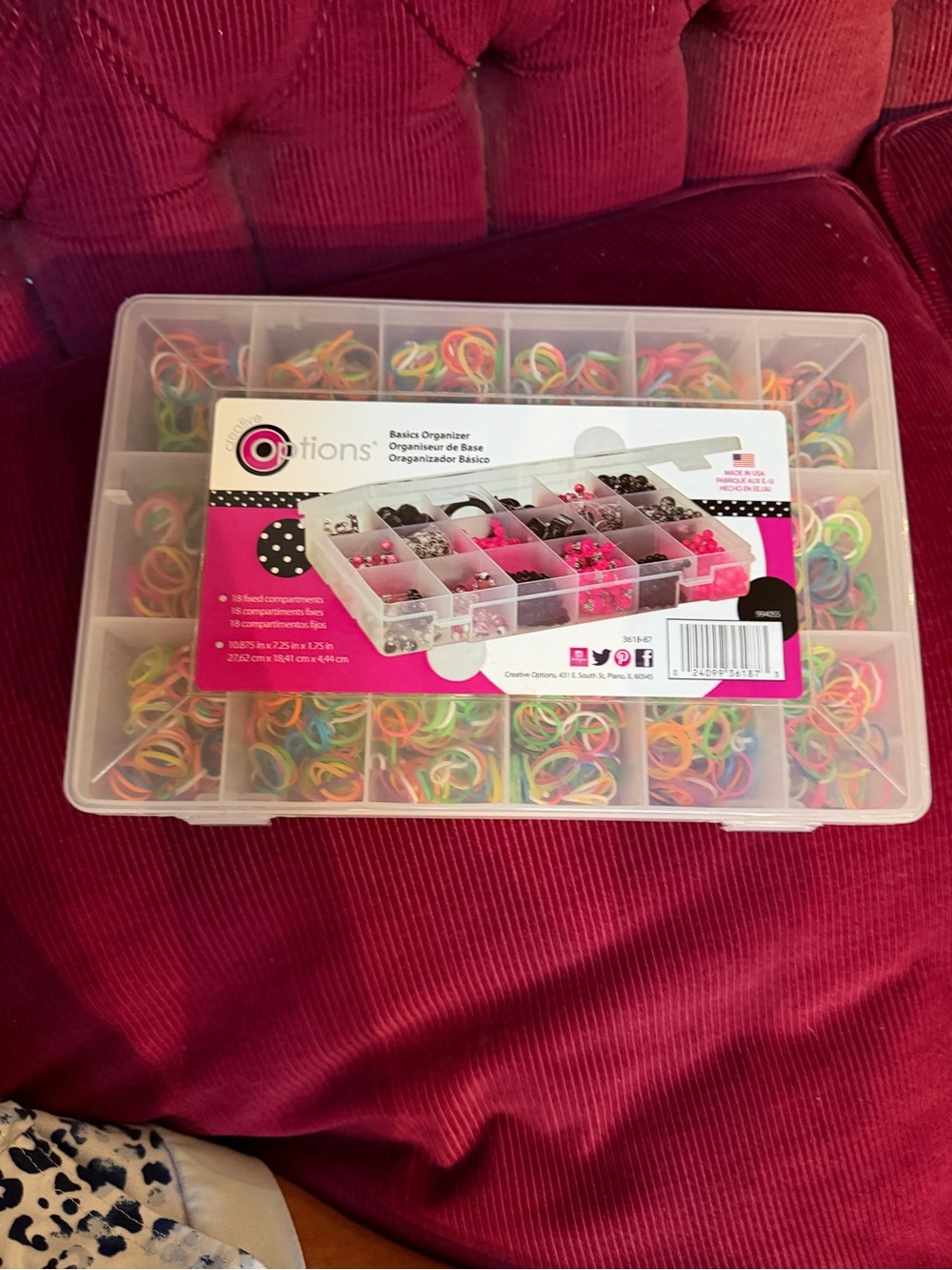 Options Clear Plastic Organizer Box with Multicolor Rubber Bands